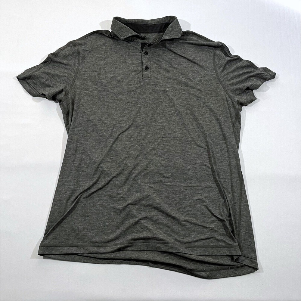 Lululemon Shirt Men Grey Tech Athletic Fit Stretch Polo Short Sleeve Sz L